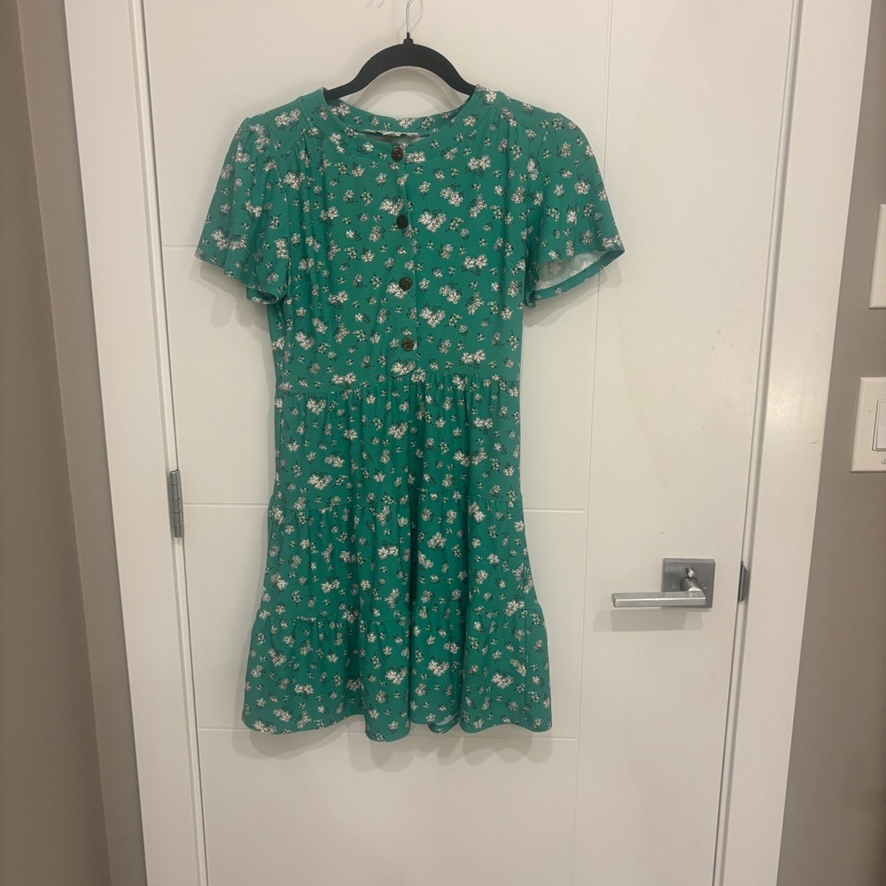 Monteau Green Floral Button-Front Mini Dress